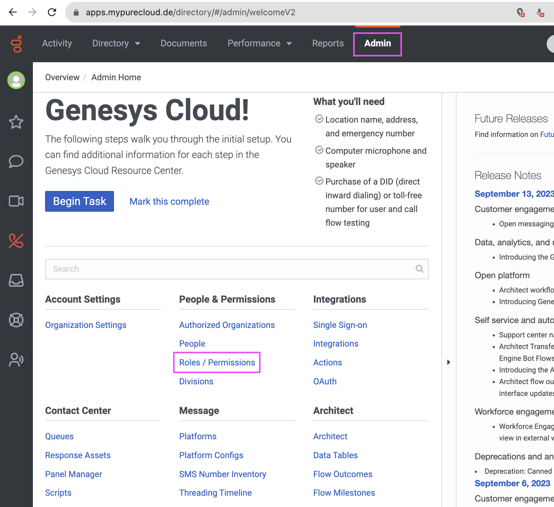 Navigate to Roles/Permissions